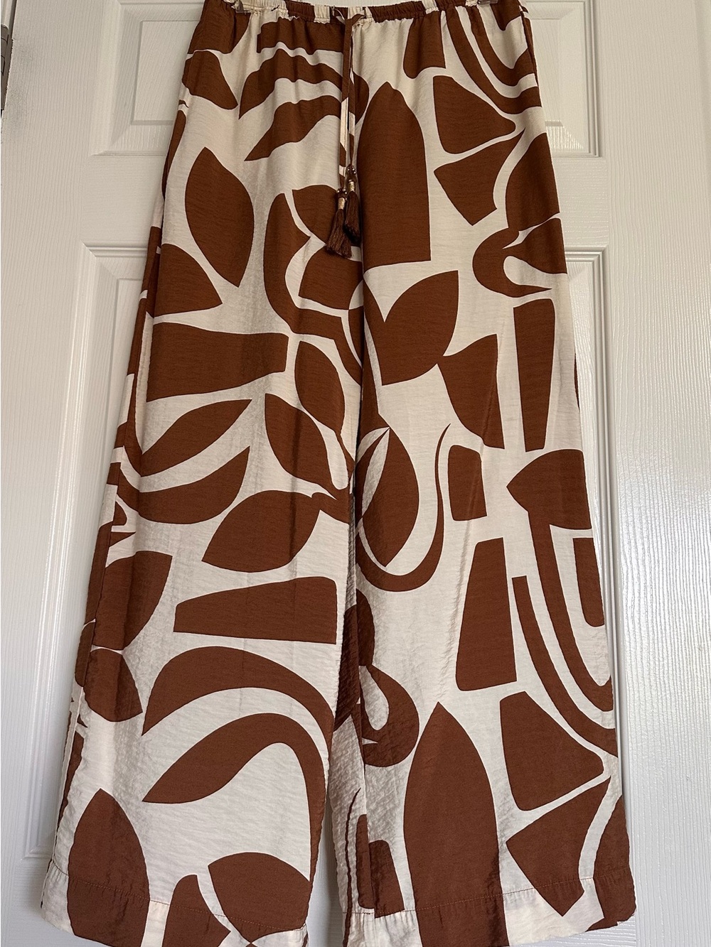 Rachel Zoe Brown and Cream Abstract Wide Leg Pants